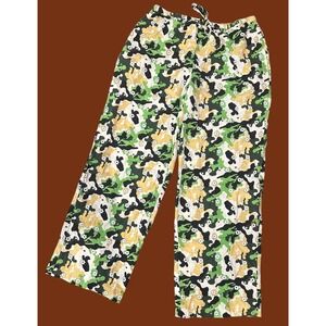 Collusion Womens Camo Floral Wide Leg Pants Green Yellow‎ Cotton Linen US 4